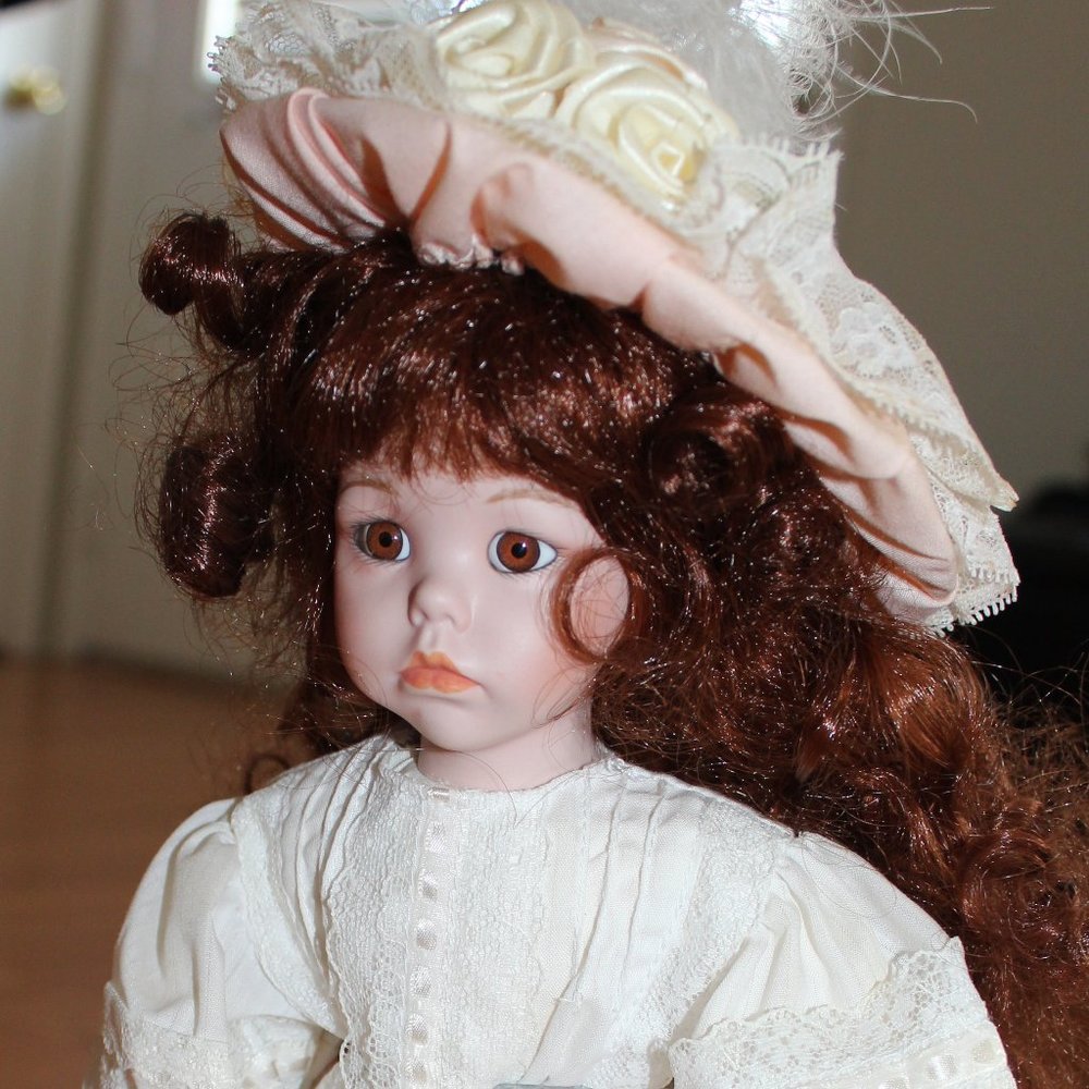 Vintage Doll 15" Red Hair With Box Stand Hat Bag